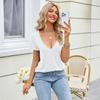 Stylish And Sexy Women's Solid Color Deep V-neck Short-sleeved T-shirt