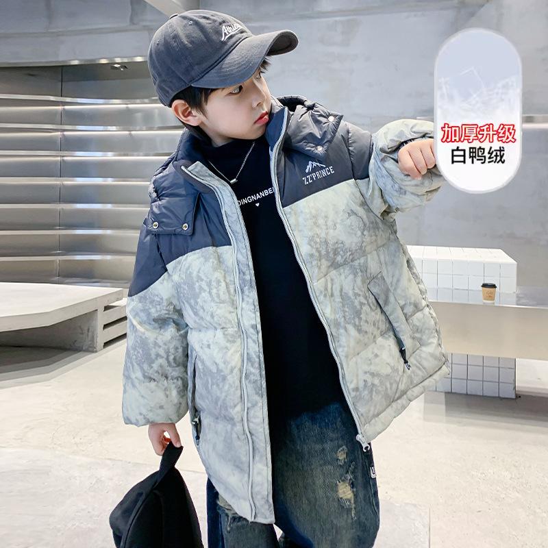 

Детская зимняя куртка-пуховик для мальчиков 2024 года, новая утепленная куртка для мальчиков среднего и старшего возраста, зимняя утепленная куртка из белого утиного пуха 170cm