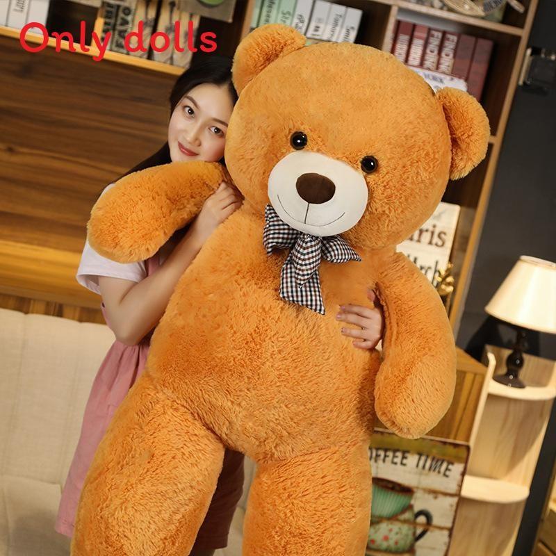 Bear Oversized Teddy Plush Toy With Checkered Bow Decoration For Kids Gift