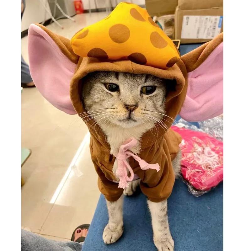 

Funny Big Eared Mouse Cats Clothing Winter Warmth Cosplay Fantasia Cute Pet Divertidly Dog Cat Costume Habit Chat Pet Products XS 1-2.5kg коричневий