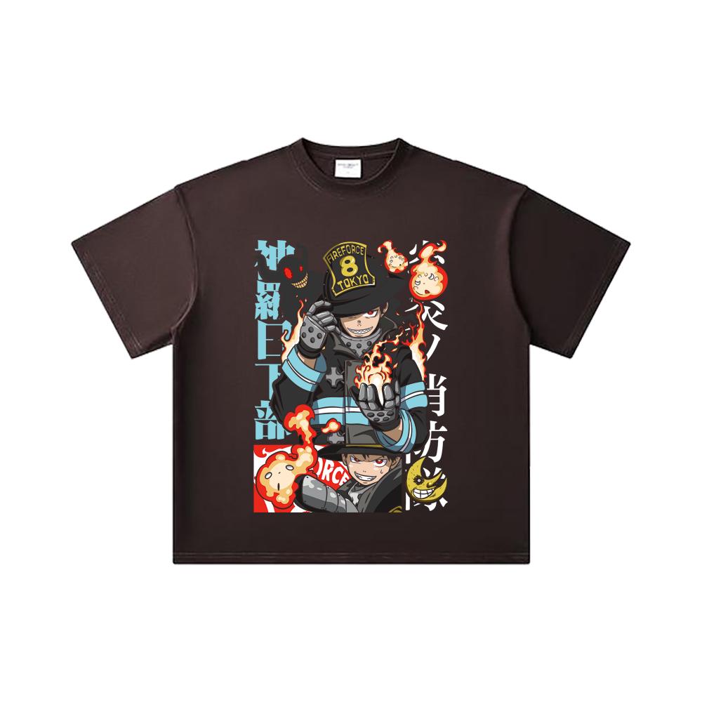 260 GSM Double Yarn 32 Count 100% Cotton Fire Force V2 Print Unisex Heavy Cotton T Shirt