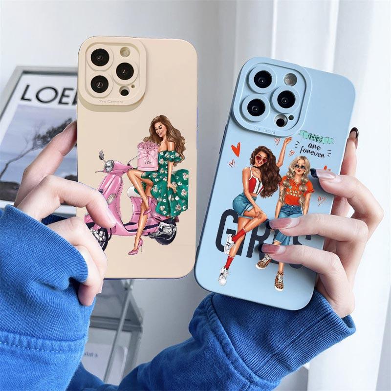 Fashion Girls Silicone Phone Case for iPhone 14 13 12 11 Pro Max Case for iPhone SE 2020 14 7 8 Plus XR X XS Soft Cover Fundas