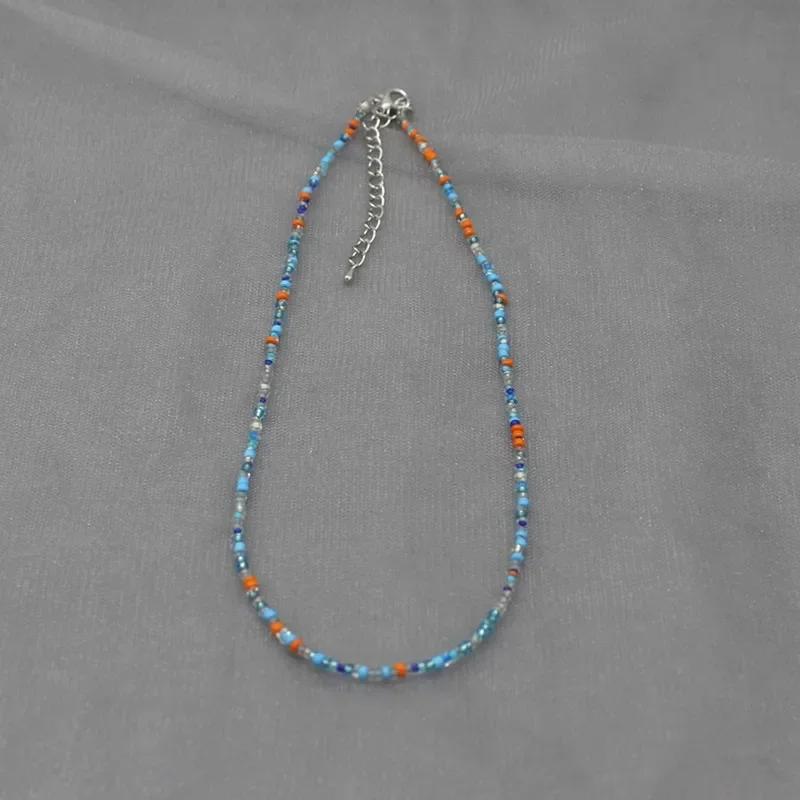 Bohemia Handmade Rainbow Seed Beads Simple Choker Necklace Candy Color Neck Chain Women's Wild Sweet Colorful Collar Jewelry
