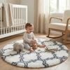 Dywan okrągły do salonu shaggy DECOR antypoślizgowy miękki puszysty 140x140 White Lantern