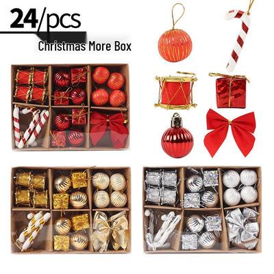 Christmas Kraft Paper Gift Box Set: Includes Balls, Bows, Candy Canes, and Hanging Ornaments