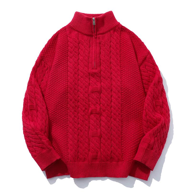 2026 Korean-Style Half-Zip Knit Sweater: Solid Color, Half-High Collar, Casual Autumn/Winter Youth Fashion.