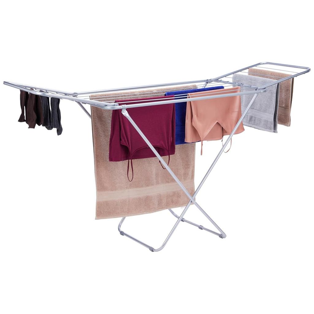 Premium Cloth Iron & Plastic Drying Stand - 3 Way Folding | 42 Feet Drying Length |Total 20 Drying Rails (Silver)