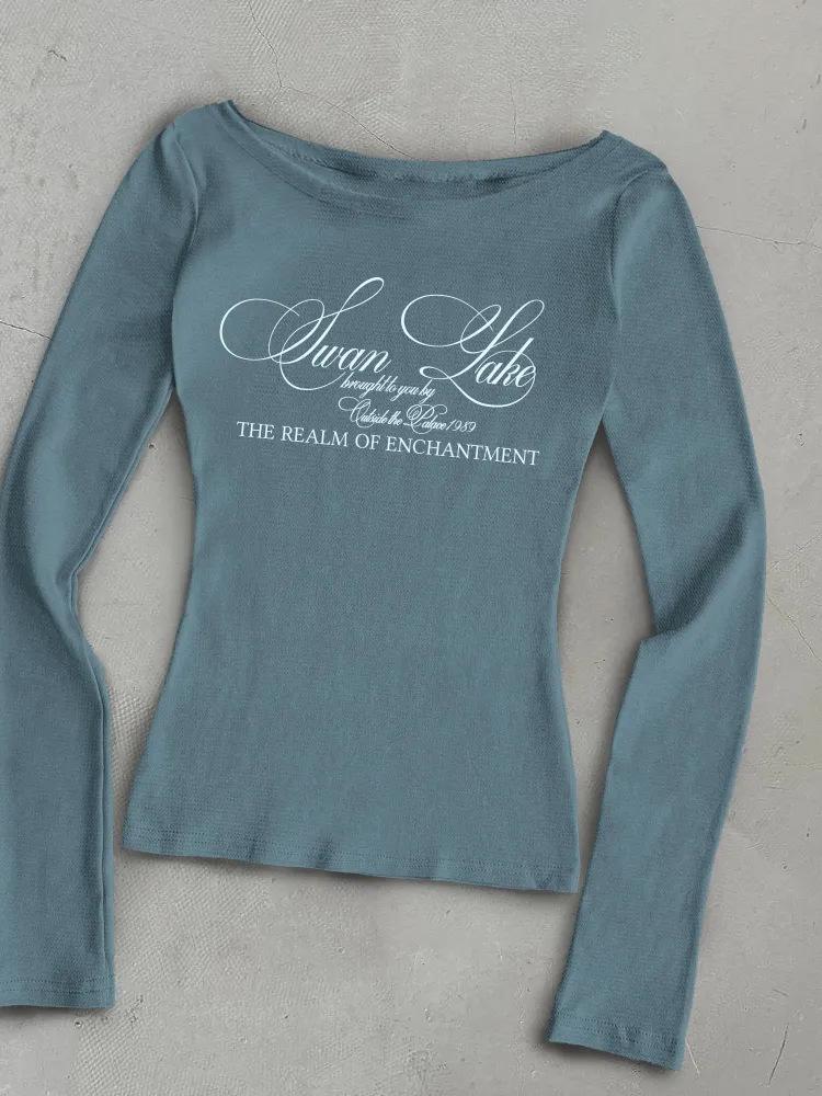 2026 Autumn/Winter Women's Y2K Off-Shoulder Slim-Fit Long-Sleeve Top