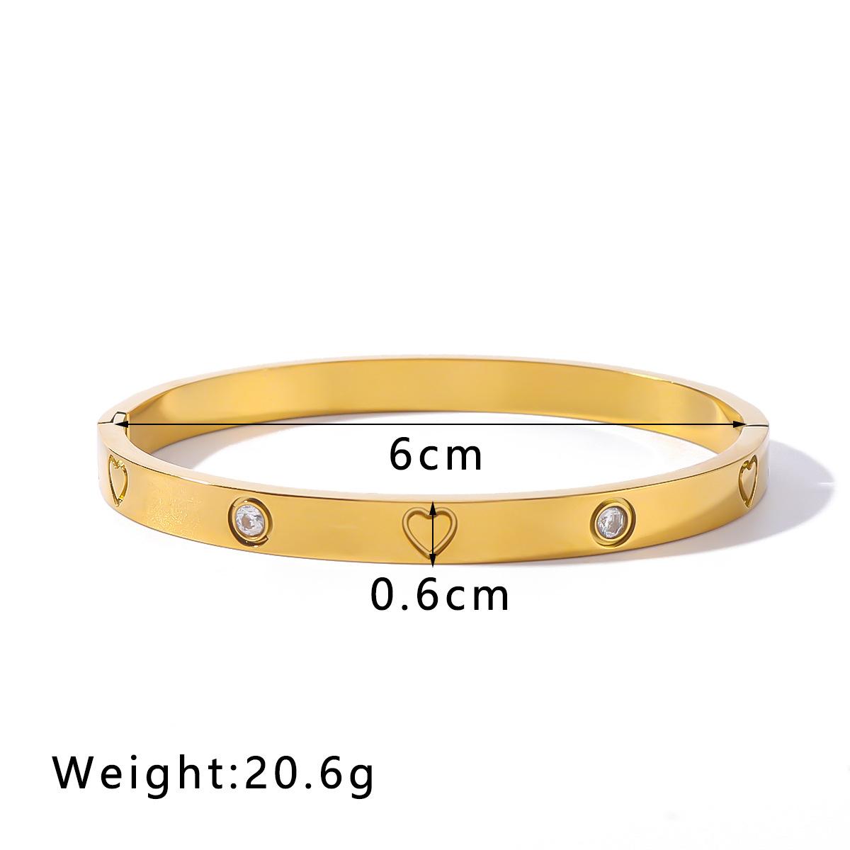 Золотой цвет Нержавеющая сталь Браслет-манжета Для женщин Инкрустированный Цирконий Любовь Браслеты