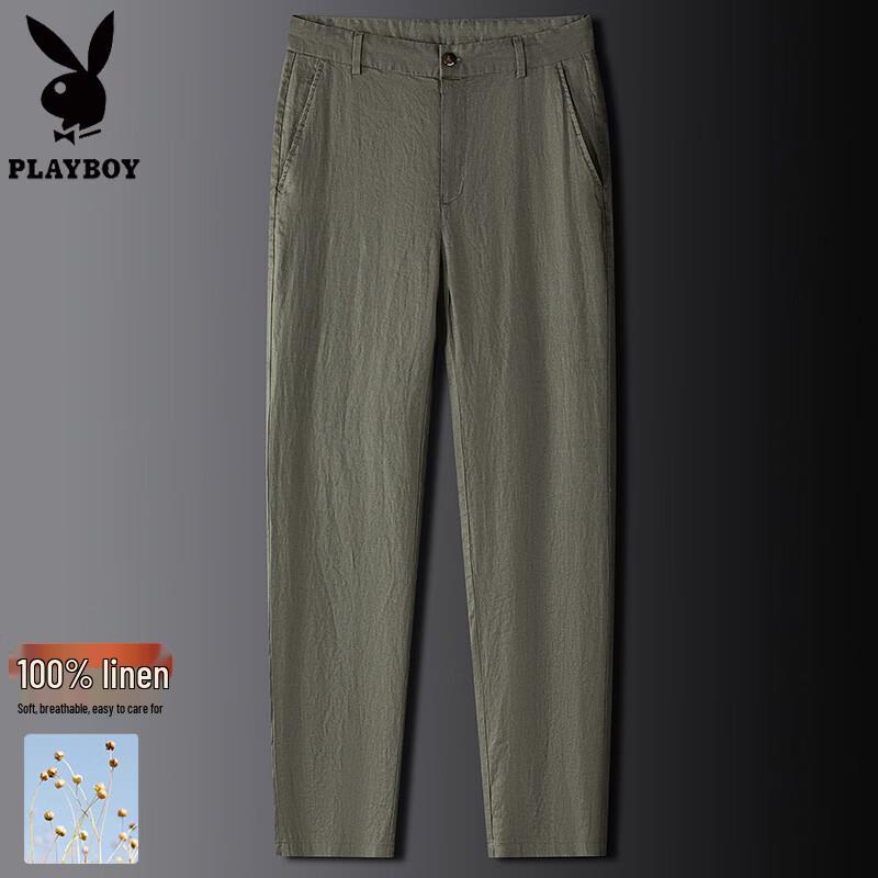 Playboy Men s 100% Linen Casual Straight-Fit Pants L