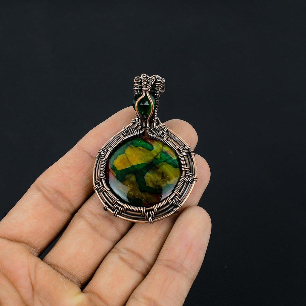Multi Fire Labradorite Pendant Gemstone Jewelry, 999 Copper Wire Wrapped Pendant, Gift For Women Handmade Pendant