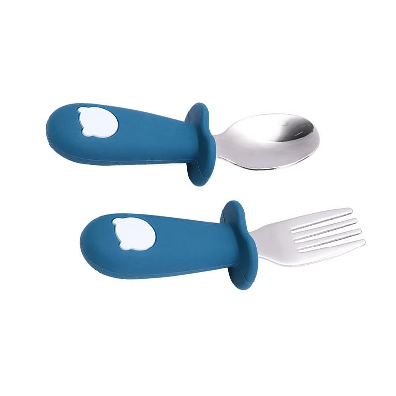 Toddler Stainless Steel Forks and Spoons Set Food Grade Cute Simple Silicone Toddler Safe Utensils