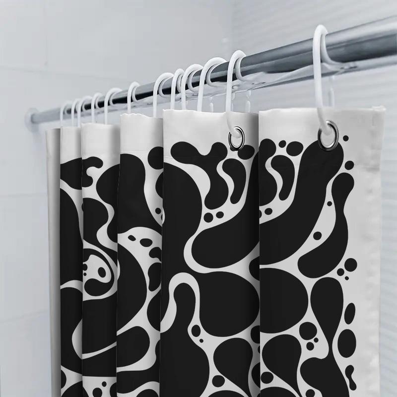 Abstract Black and White Shower Curtain for Modern Bathroom Decor - Stylish and Unique Design Waterproof Polyester Fabric