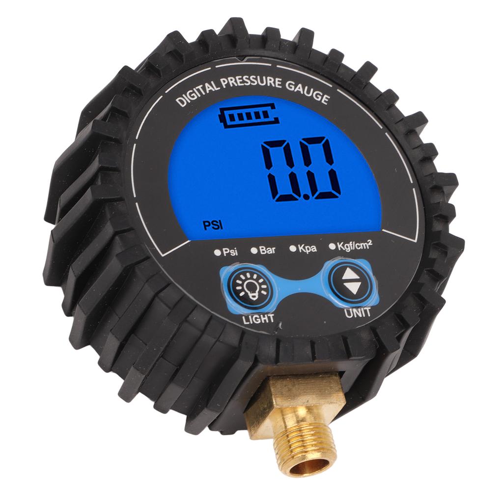 Digital Tire Pressure Gauge LCD Display Four Unit 3‑200PSI Wheel Tyre Air Inflator Monitoring Tester M11x1 Thread Blue