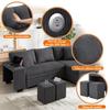 Folding Sofa with Sleep Function, L-Shaped Convertible Corner Sofa with USB Charging Port and Cushions, 3-Seater with Side Shelves and Storage Space