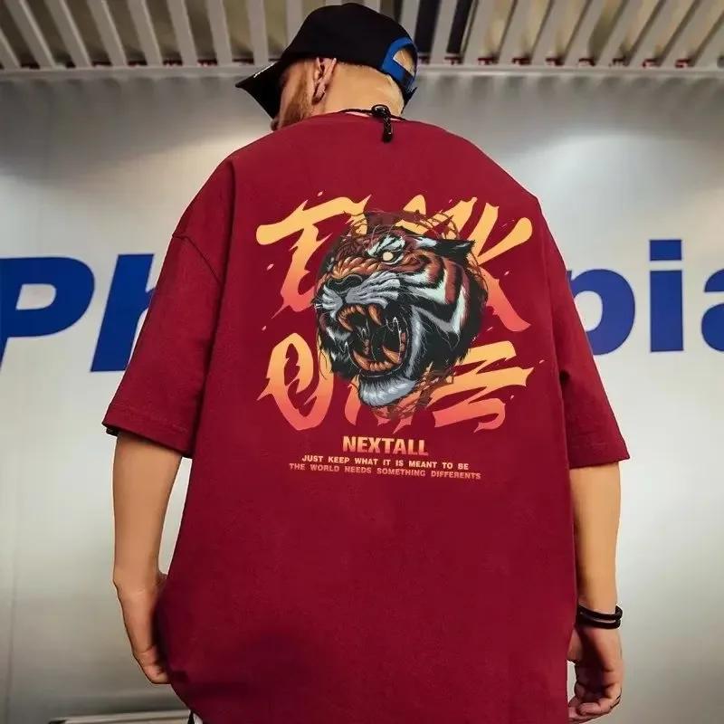 T-shirt da Uomo in Cotone a Maniche Corte Estiva Oversize Larga Traspirante Grafica Palestra Streetwear Selvaggio Y2k Harajuku Abbigliamento Goth