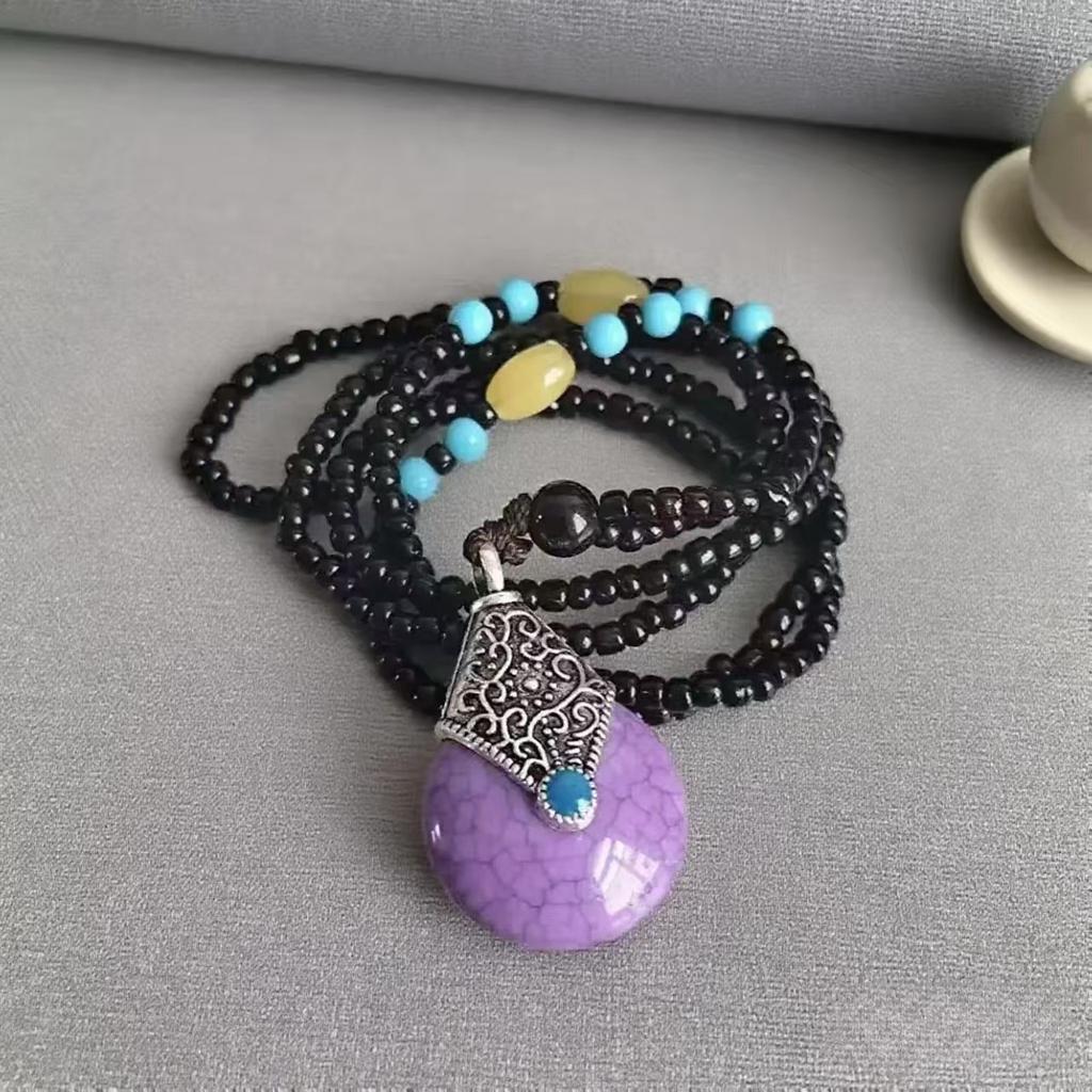 Acryl mehrfarbiger Anhänger Pulloverkette weiblich, ethnischer Stil handgefertigt perlenbesetzt vielseitig Wassertropfen floral lange Halskette