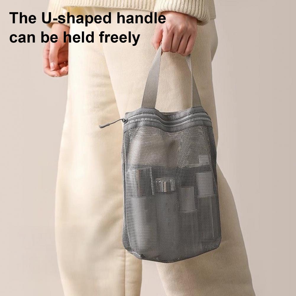 Mesh Drain Toiletry Pouch Travel Toiletry Bag Capacity Mesh Cosmetic Bag with Zipper Closure Handle for Beach Shower Toilet