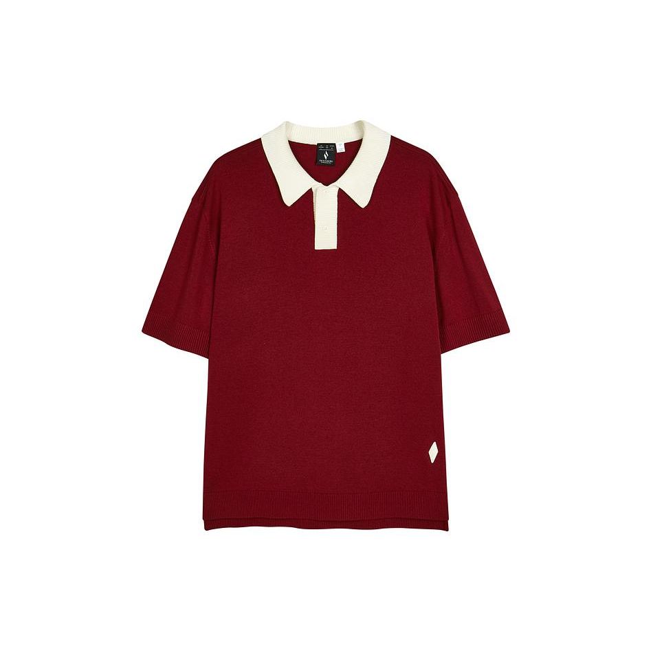 Skechers Color Block Pullover Versatile College Style Breathable Short Sleeve Polo Shirt Unisex tops Burgundy L124U134-000Y S