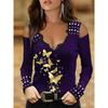 Spring V Neck T Shirt With Lace And Flower Print For Elegant Office Wear