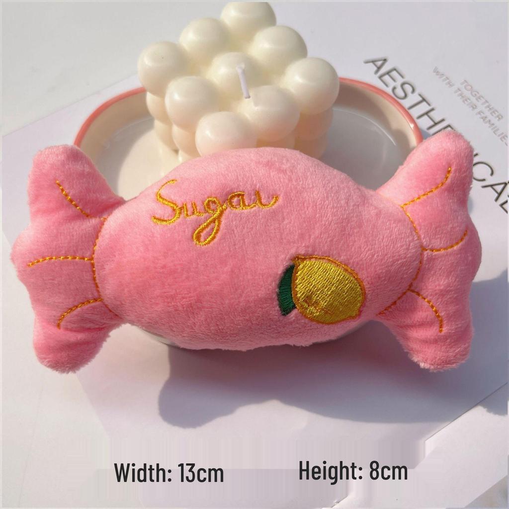 Peluche Bulldog Francese con Palla Squeaky e Giocattolo con Corda per Gatti e Gattini - Resistente al Morso, Design Cartoon Frutta