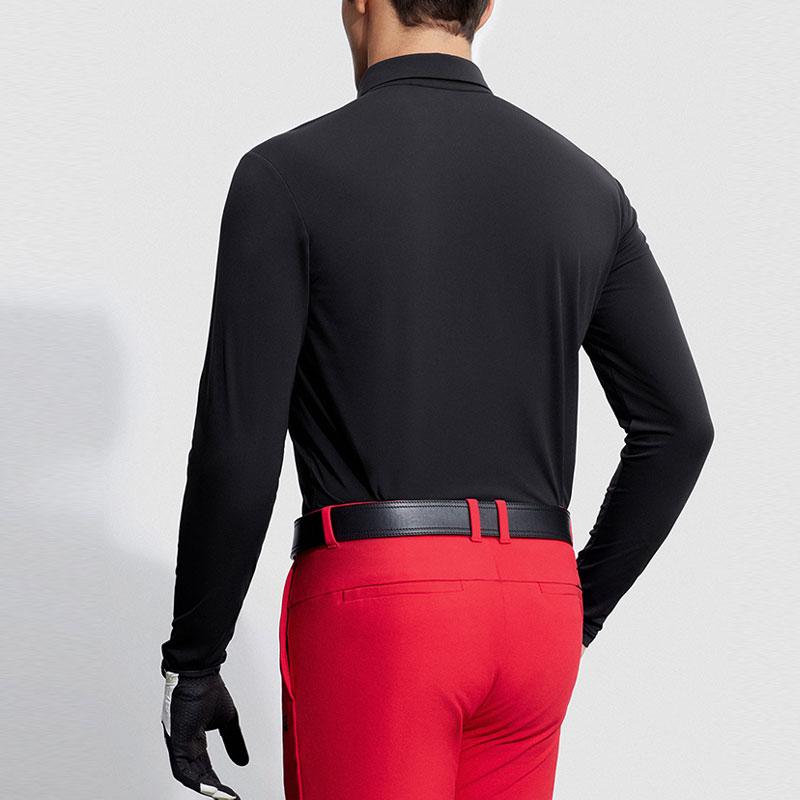 Fila Golf Series Solid Color Golf Knit Long Sleeve Polo Shirt Men Tops Deep-Black A11M345206FBK