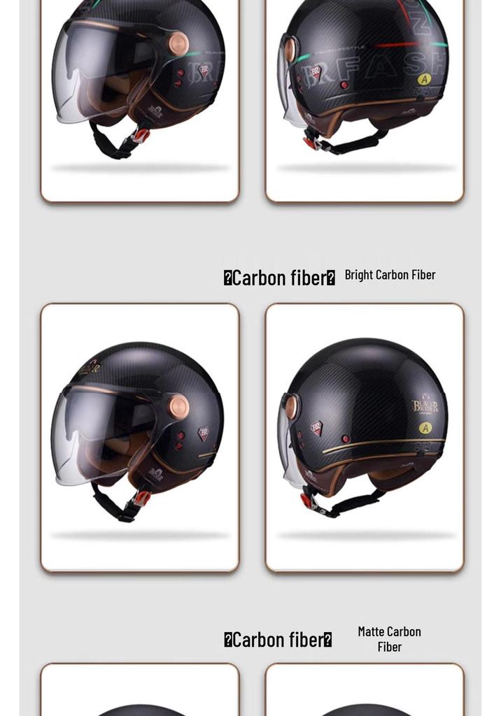 BEON Ultra-Light Carbon Fiber Retro Motorcycle Helmet with Double Visor - All-Season, Three-Quarter Design