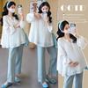 Spring 2026 V-neck Maternity Chiffon Shirt - Elegant, Loose Fit, Plus Size, Belly Covering, Pleated Design