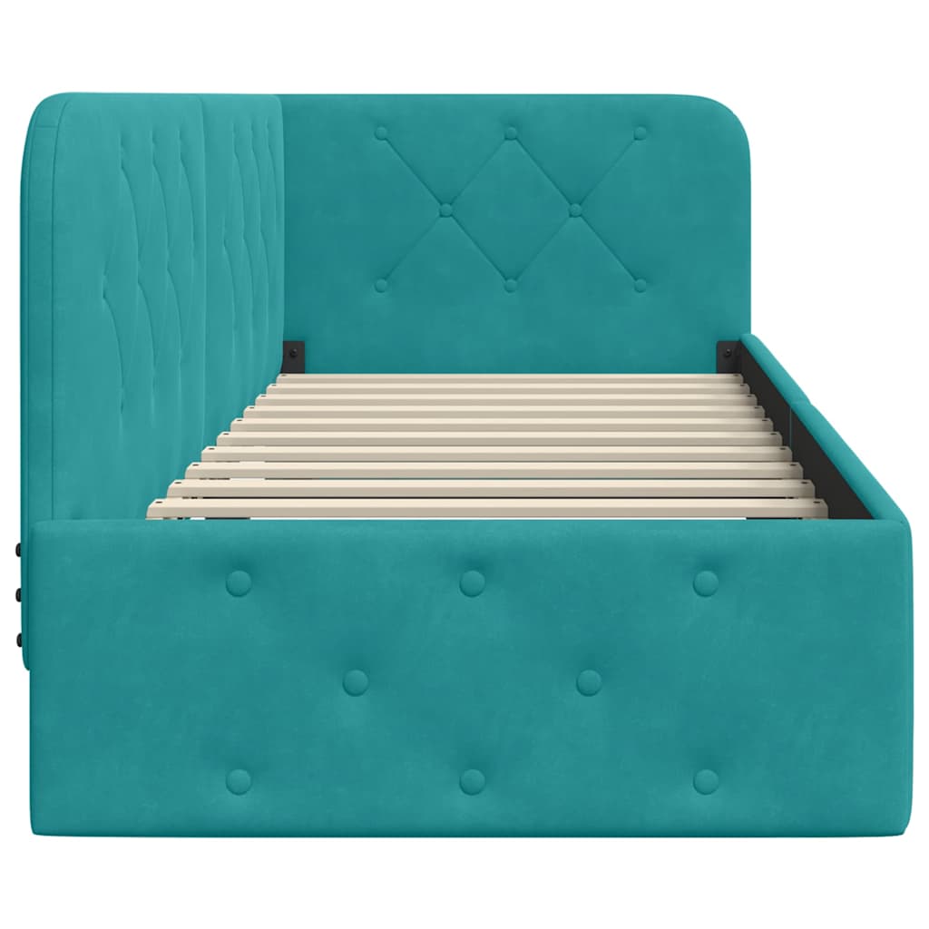 Corner Bed Frame Turquoise 80 X 200 Cm Velvet