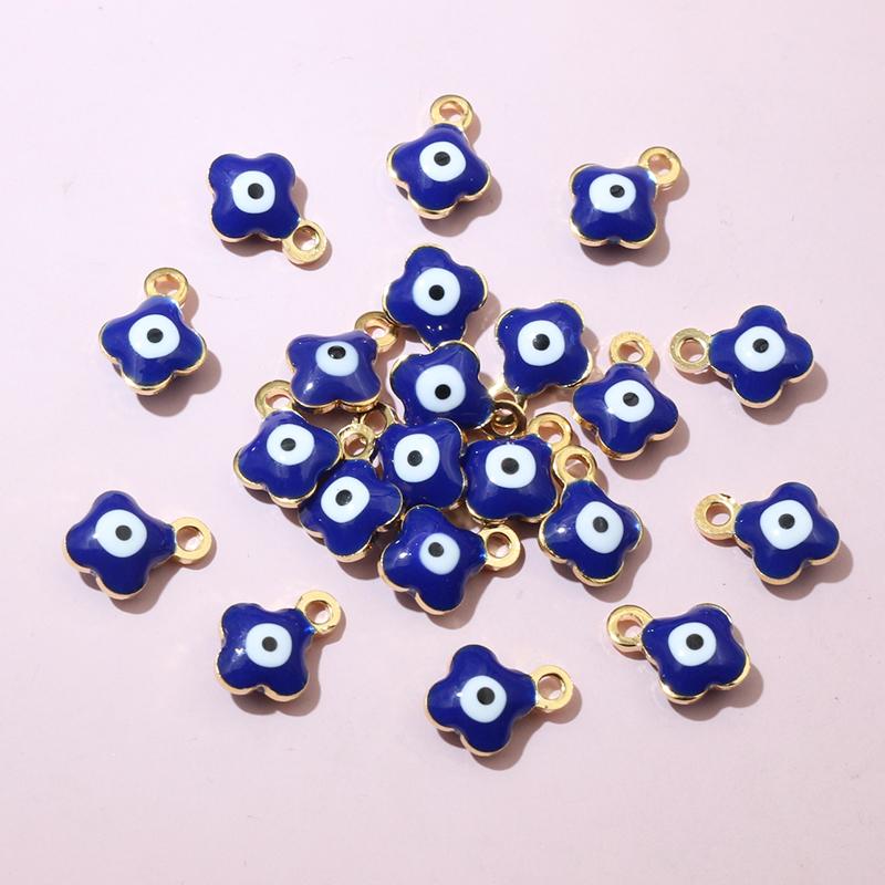 20pcs 9x7mm Enamel Evil Eyes Flower Charms Pendant Small Stainless Steel DIY Jewelry Making Accessories Findings