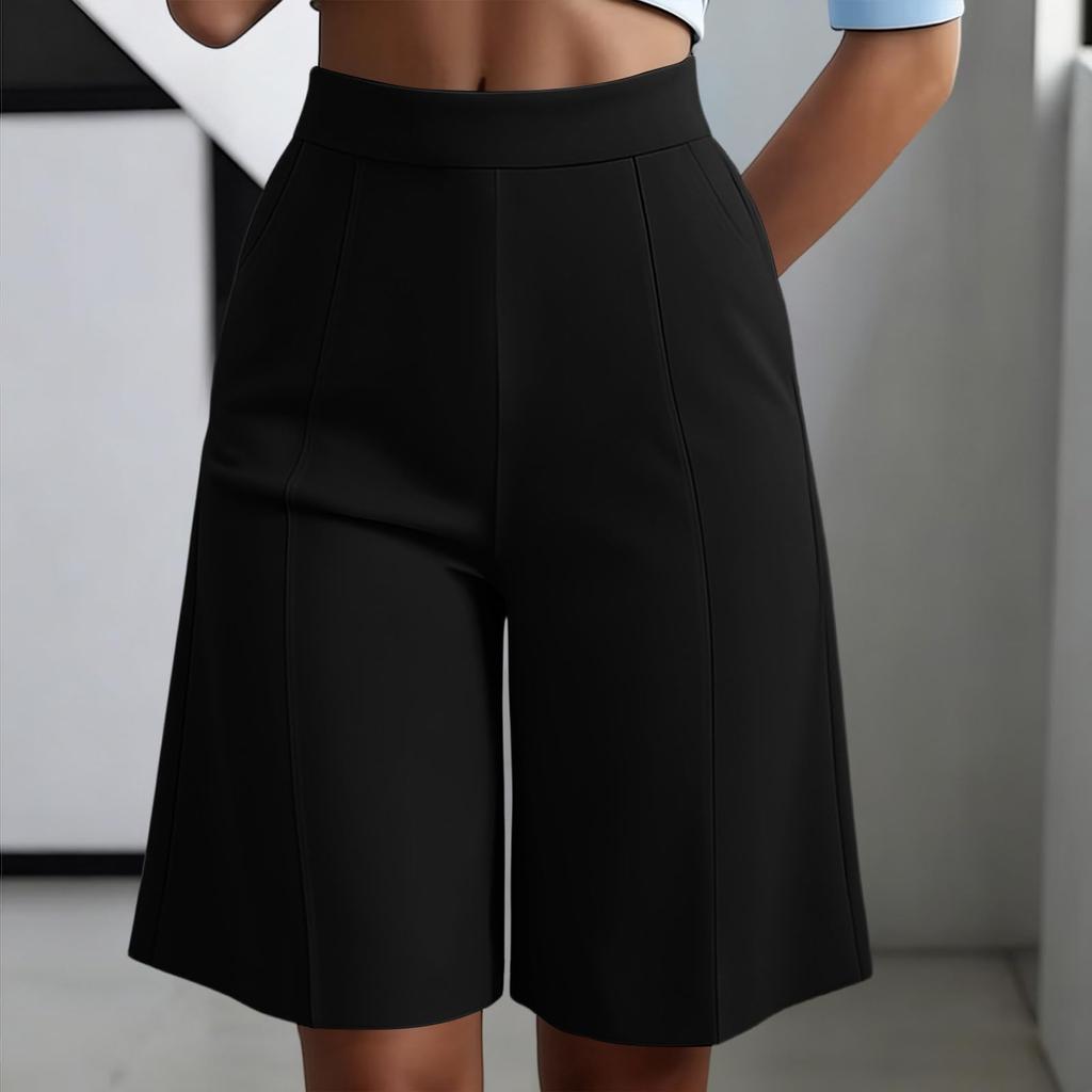 Women's High Waist Elastic Waistband Wide Leg Casual Shorts with Pockets Loose Fit Comfortable Summer Bottoms