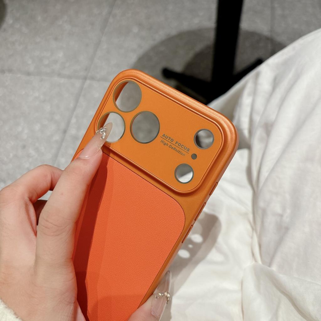 Leather Texture Soft Frame Phone Case For For Iphone 17Promax 16 1 14 Plus 13 12 11 Pro Max Glass HD Lens Frame Anti-fall Cover