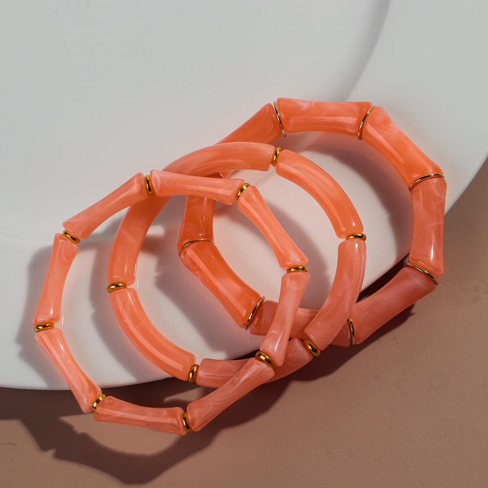 3pcs Vintage Bamboo Curved Tube Bracelets for Women Men Punk Colorful Resin Beaded Elastic Stackable Bangles Couple Jewelry Gift