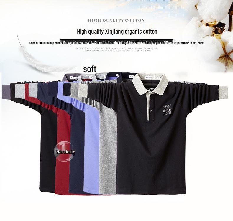 Men's Plus Size Long Sleeve Polo T-Shirt with Embroidery Design