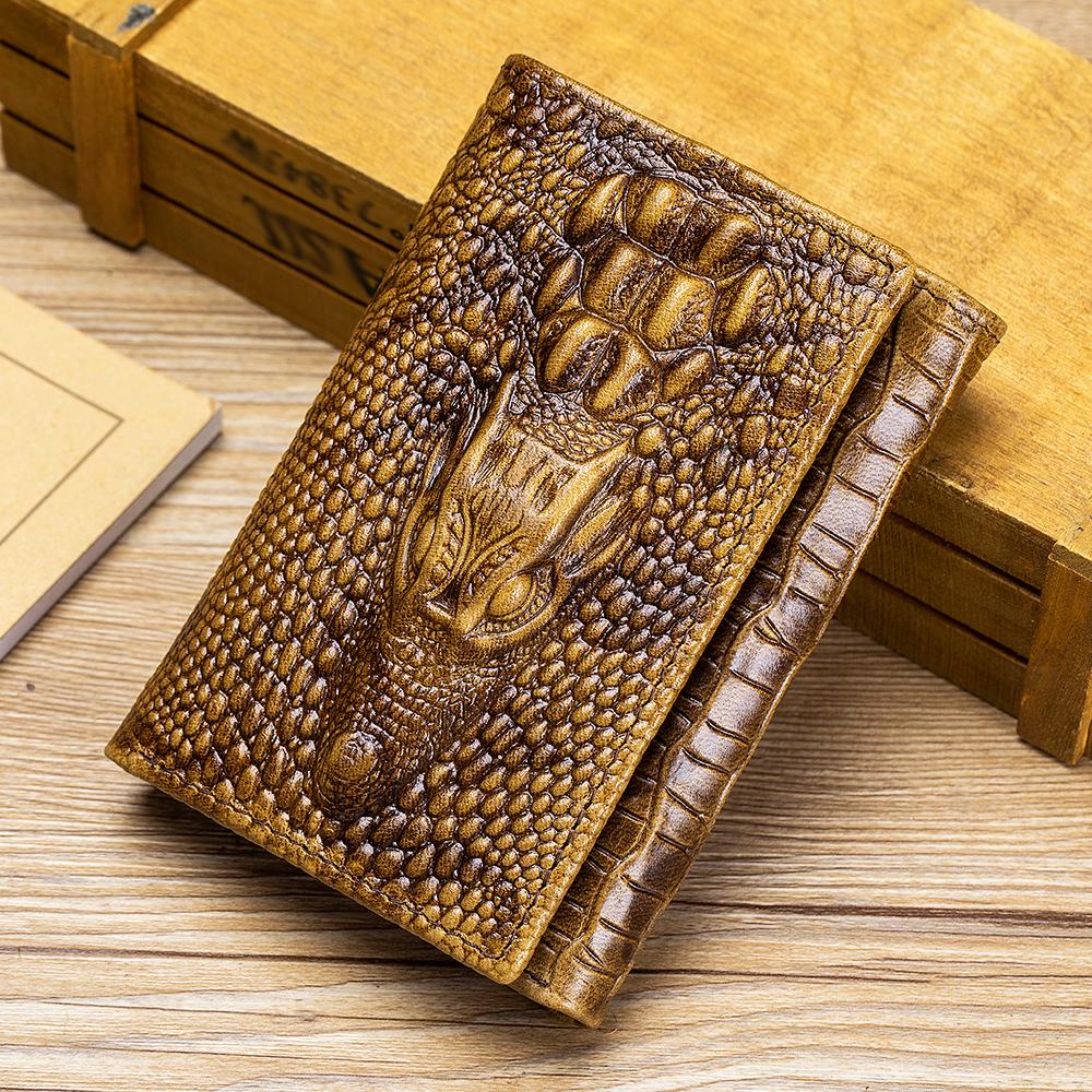 Genuine Leather Men's Wallet Leather Short Multi Card Money Bag Crocodile Patterned Pocket Wallet