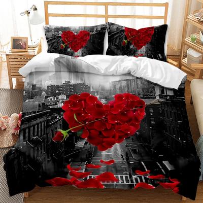 Rose Bettbezug Rote Rose Floral Hochzeit Twin Bettwäscheset Valentinstag Geschenk für Liebhaber Doppel Queen King Polyester Qulitbezug