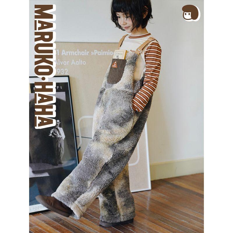 Toothpick Maru Maru and His Friends Gradient Teddy Fleece Overalls Autumn and Winter Thick Girls' Faux Lamb Wool Casual Pants