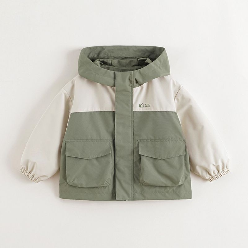 Mark Jenny Boys  Lightweight Outdoor Three-Proof Hooded Jacket Children s Color-Block Jacket 2026 Spring Collection 250116 Field Green 100