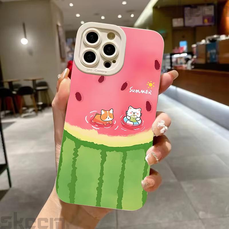 Case For Samsung Galaxy S25 Ultra S24 S23 S22 S21 Plus S20 FE A15 A35 A54 A55 Summer Watermelon Cat Dog Pattern Phone Cover