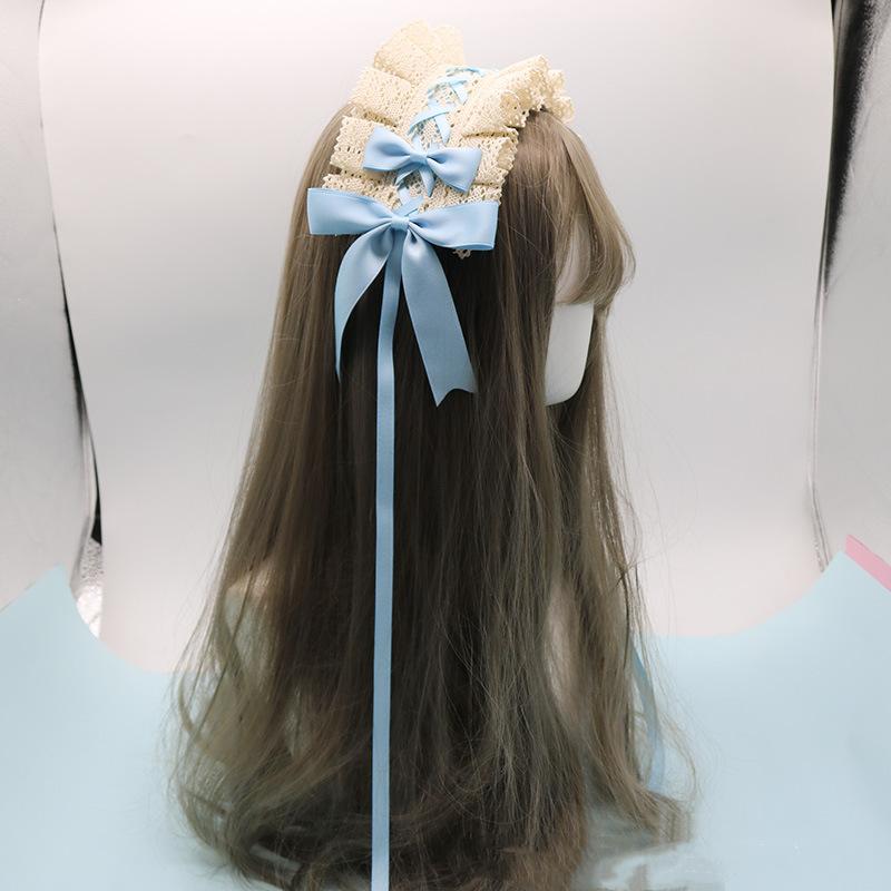 Lovely Bowknot Sweet Hair Hoop Anime Maid Cosplay Headband Lolita Lace Flower Headwear Accessory Hand Made