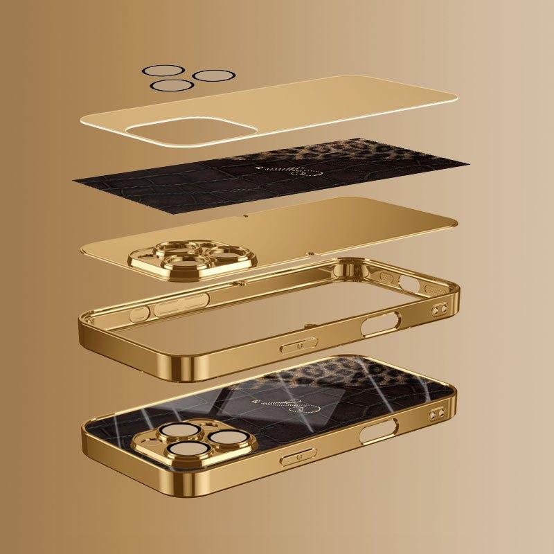 Luxury Crocodile Leopard Splicing Golden Letter A Phone Case for iPhone 17 16 15 14 13 12 11 Pro Max XS XR 7 8 Plus 16E
