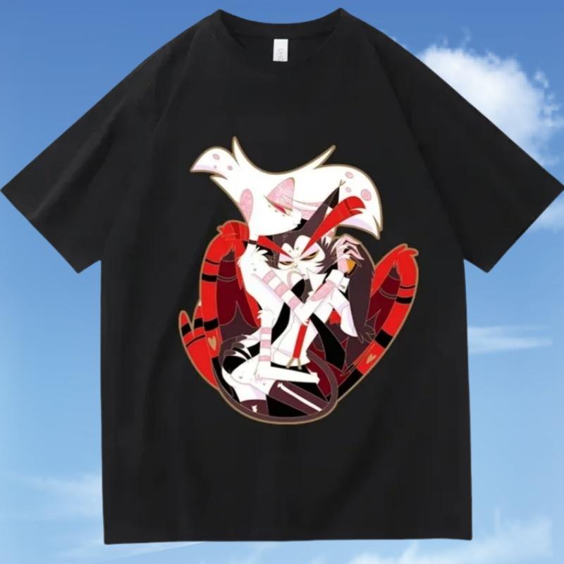 Hazbin Hotels Alastor Sommer T-Shirt Damen Y2K Rundhals Kurzarm Hohe Qualität Neutrale Kleidung