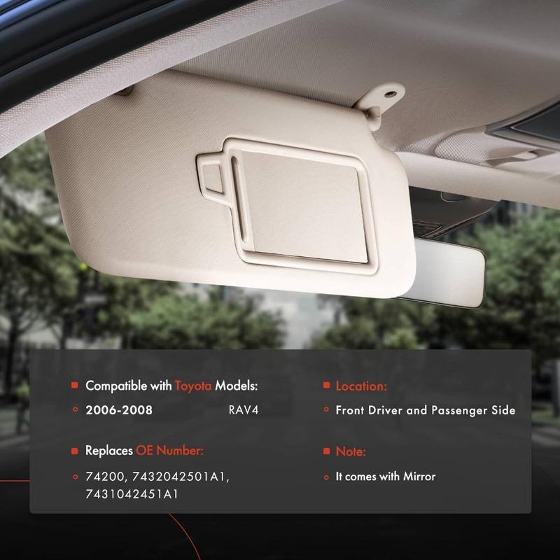 1PC Left Right Beige Car Sun Visor with Mirror for Toyota RAV4 2006 2007 2008 7432042501A1 74310-42451-A1