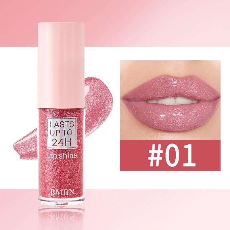 1PC Monochrome Shine Lip Gloss Lipstick - Shine Pink Gel Formula, Shine Lip Glaze, Contains Glitter, Instantly Create Glamorous Makeup