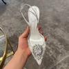 Fashion Luxury Diamond Pearls Lace Mesh Women Pumps Elegant Pointed Toe Thin High Heels Fashion Summer Slingbacks Wedding Party Shoes