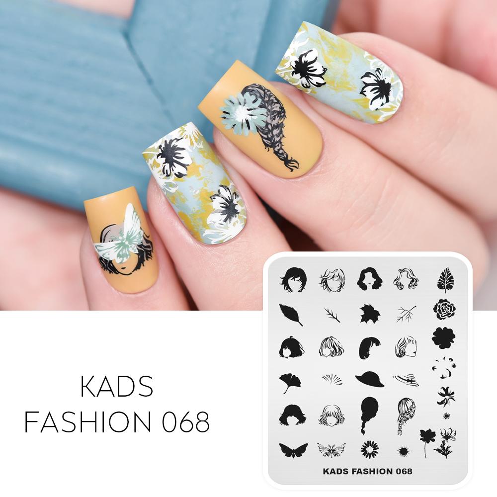 kads Mode 068 Nail Art Stempel Platte Frisur Mädchen Blätter Mode Design Nail Art Druck Vorlage Nail Art Schablone Werkzeuge