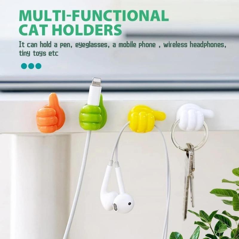 10pcs Self Adhesive Cable Organizer Thumb Hook Wall Hook Silicone Toothbrush Holder Key Holder Towel Hooks Storage Wire Wall Decor