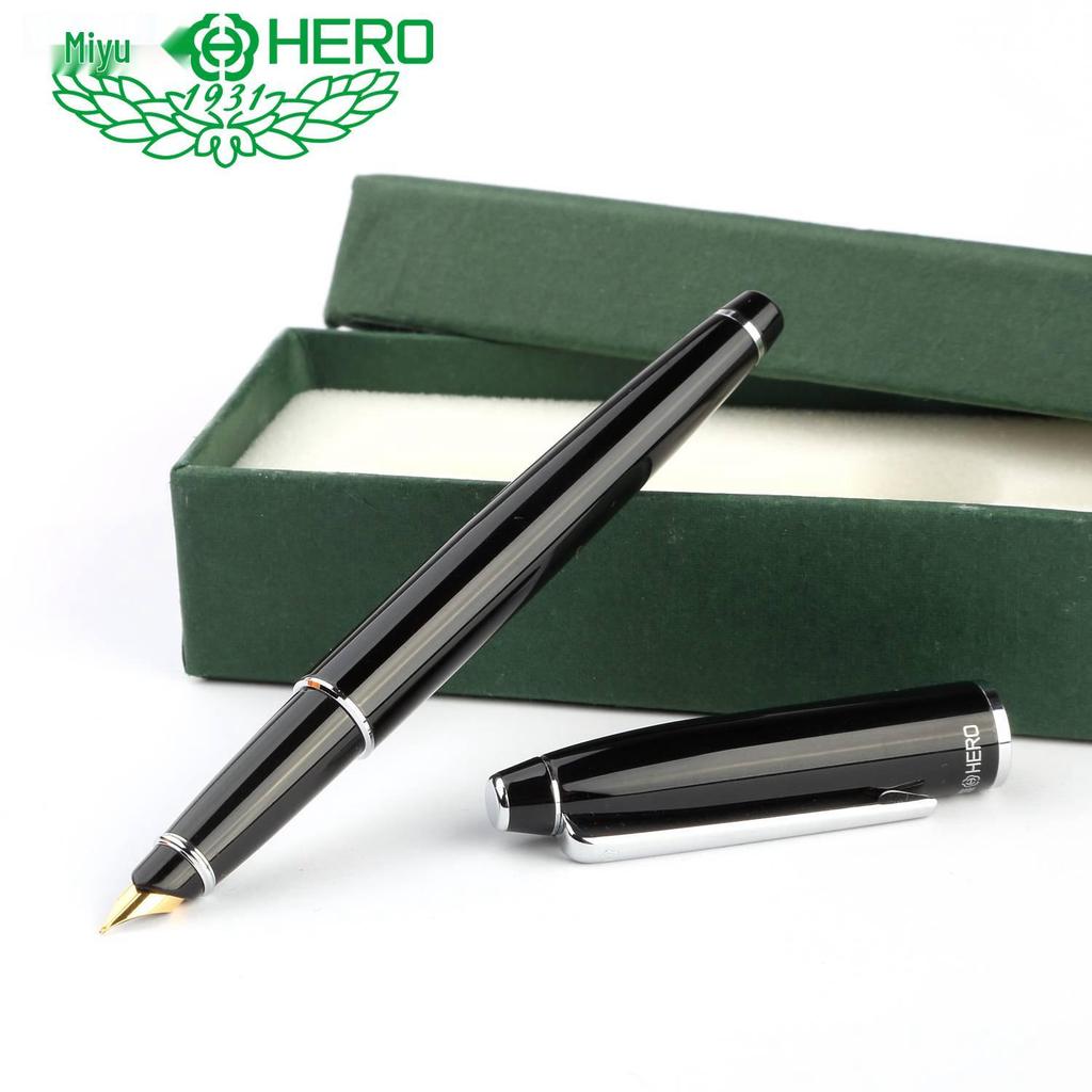 Hero 372-2 Yellow Fountain Pen with Gold Iridium Nib, Gift Boxed for Student and Office Use, Engravable Steel Body.
