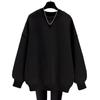 Womens Fleece Lined Cotton Sweatshirt - Casual Loose Fit Round Neck Long Sleeve Fashionable Fall Winter