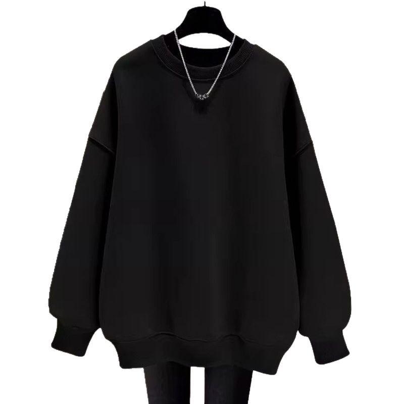 Womens Fleece Lined Cotton Sweatshirt - Casual Loose Fit Round Neck Long Sleeve Fashionable Fall Winter